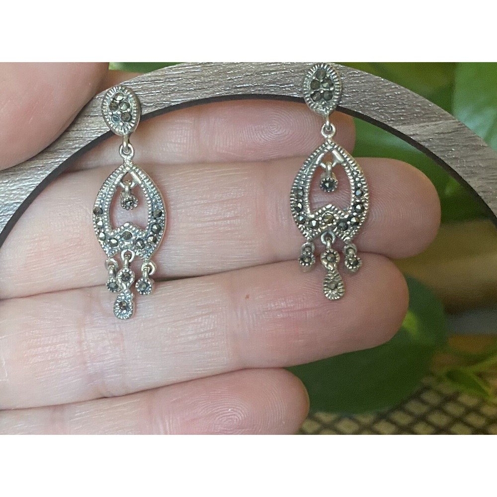 Sterling Silver 925 NF Marcasite Dangle Earrings